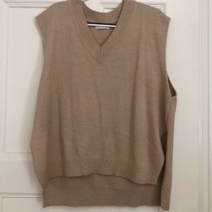 Oversized tan wool blend v neck vest, Oak & Fort